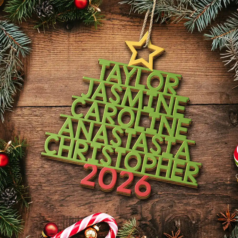 Christmas Color Tree Family Name - Gift For Family, Besties, Coworker - Personalized Wooden Cutout Ornament
