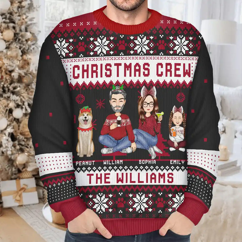 Gift For Couples,Gift For Husband,Gift For Wife,Gift For Boyfriend,Gift For Girlfriend,Parents,Gift For Women,Gift For Men,Gift For Mother,Gift For Father,Gift For Grandpa,Gift For Grandma,Family,Pet Lovers,Pet Mom,Pet Dad,Pet Couple,Dog Lovers,Dog Mom,Dog Dad,Dog Couple,Cat Lovers,Cat Mom,Cat Dad,Cat Couple,Gift For Sibling,Gift For Sisters,Gift For Brothers,Gift For Bestie,Christmas,Happy - Christmas Crew Family With Dog Cat - Personalized Unisex Ugly Sweater