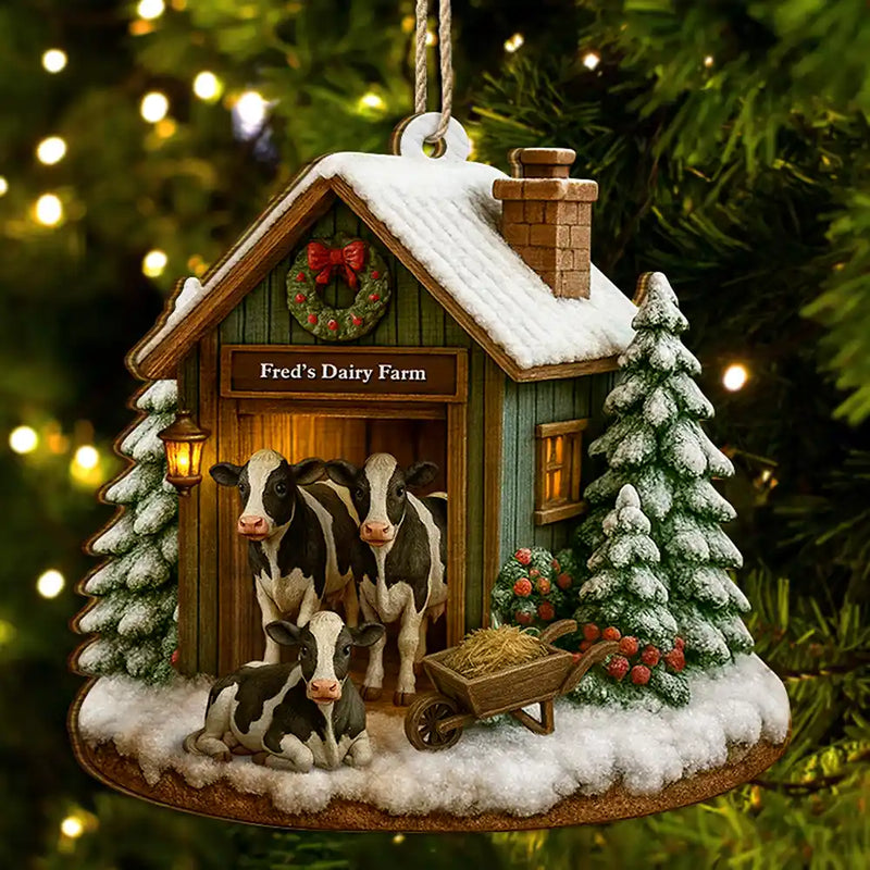 Christmas,Farm,Gift For Yourself,Happy - Christmas Dairy Farm - Personalized Custom Shaped Wooden Ornament