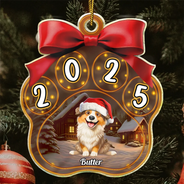 Christmas,Top Market,Pet Lovers,Pet Mom,Pet Dad,Dog Lovers,Dog Mom,Dog Dad,Happy - Christmas Dogs Pawprint - Personalized Custom Shaped Acrylic Ornament