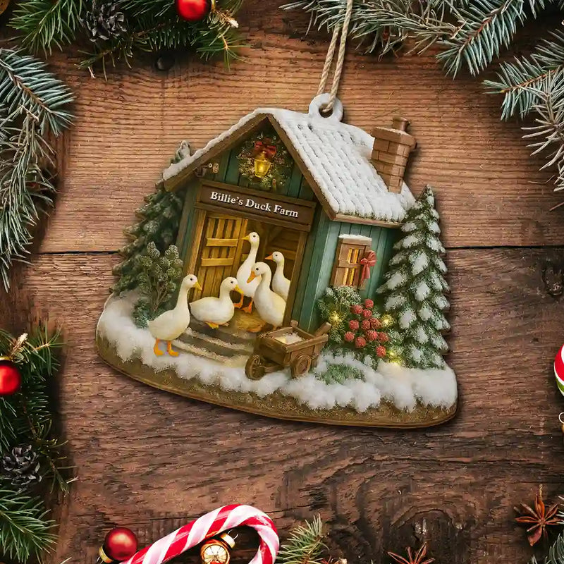 Christmas, Farm, Gift For Yourself, Happy - Christmas Duck Farm - Personalized Custom Shaped Wooden Ornament