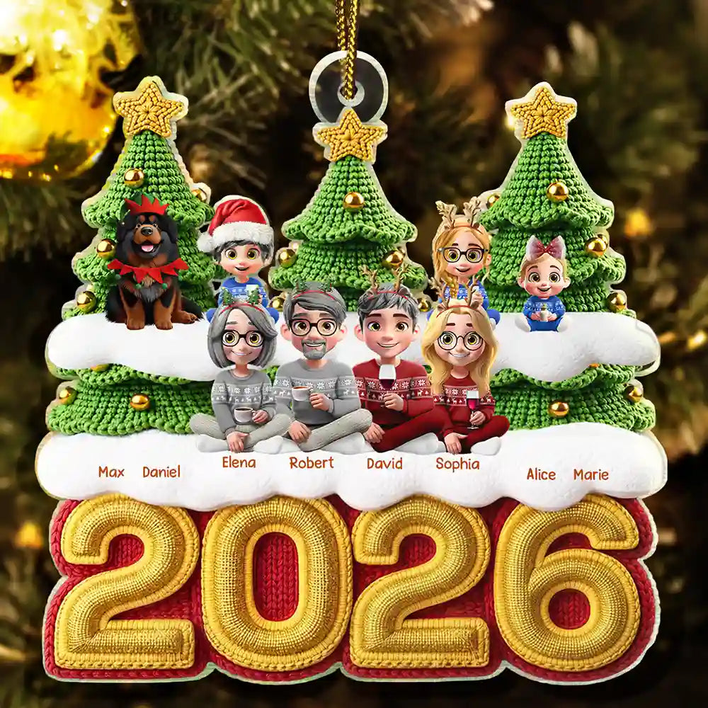 Christmas,Crocheting,Cozy,Family,Vector - Christmas Family Crochet Effect - Personalized Custom Shaped Acrylic Ornament