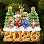 Christmas,Crocheting,Cozy,Family,Vector - Christmas Family Crochet Effect - Personalized Custom Shaped Acrylic Ornament