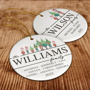 Family, Happy, Christmas - Christmas Family Members Holiday Shopping Watercolor - Personalized Circle Ceramic Ornament