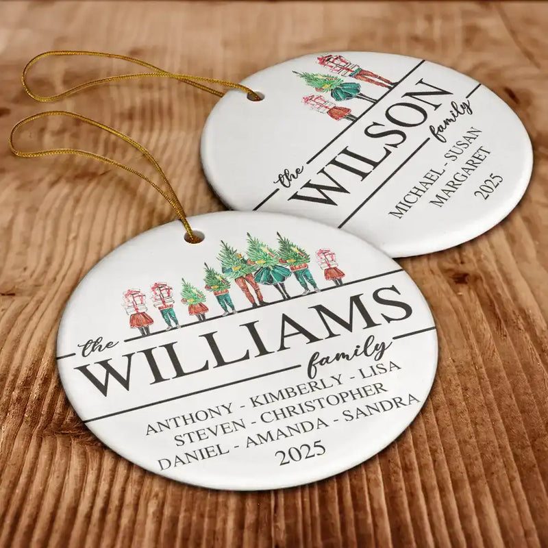 Family, Happy, Christmas - Christmas Family Members Holiday Shopping Watercolor - Personalized Circle Ceramic Ornament