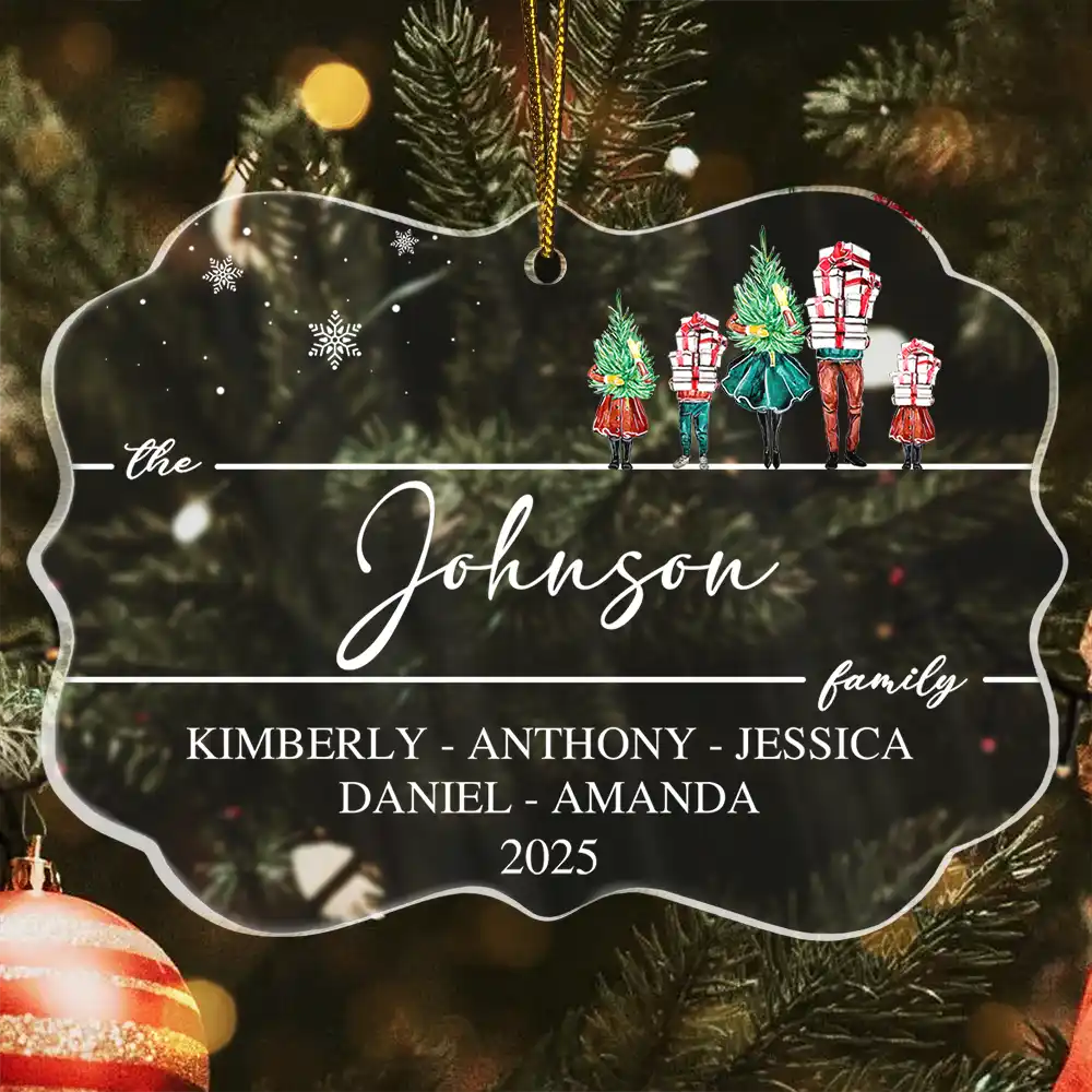 Christmas Family Members Holiday Shopping Watercolor - Personalized Medallion Acrylic Ornament