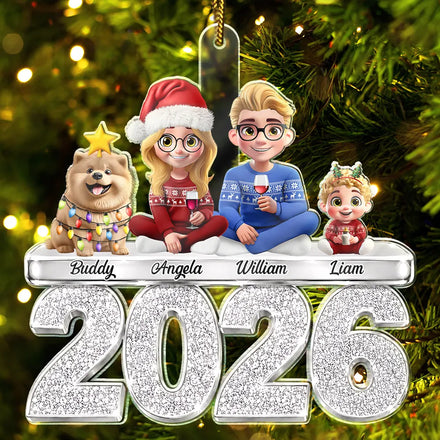 Christmas Family Siblings Glitter Effect - Personalized Custom Shaped Acrylic Ornament