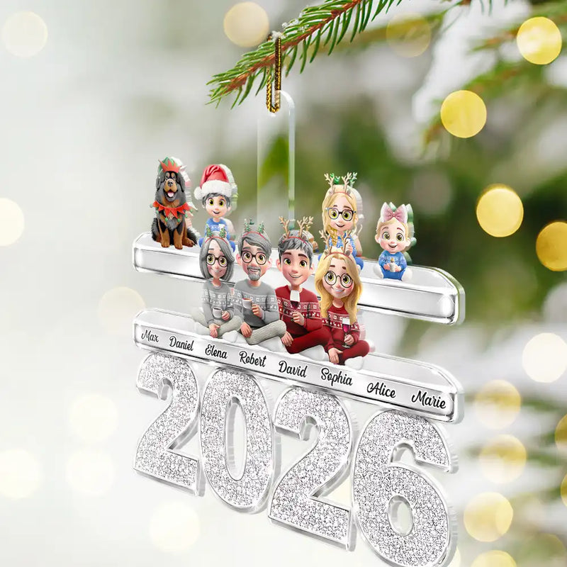 Christmas,Cozy,Family,Vector - Christmas Family Siblings Friends Glitter Effect - Personalized Custom Shaped Acrylic Ornament