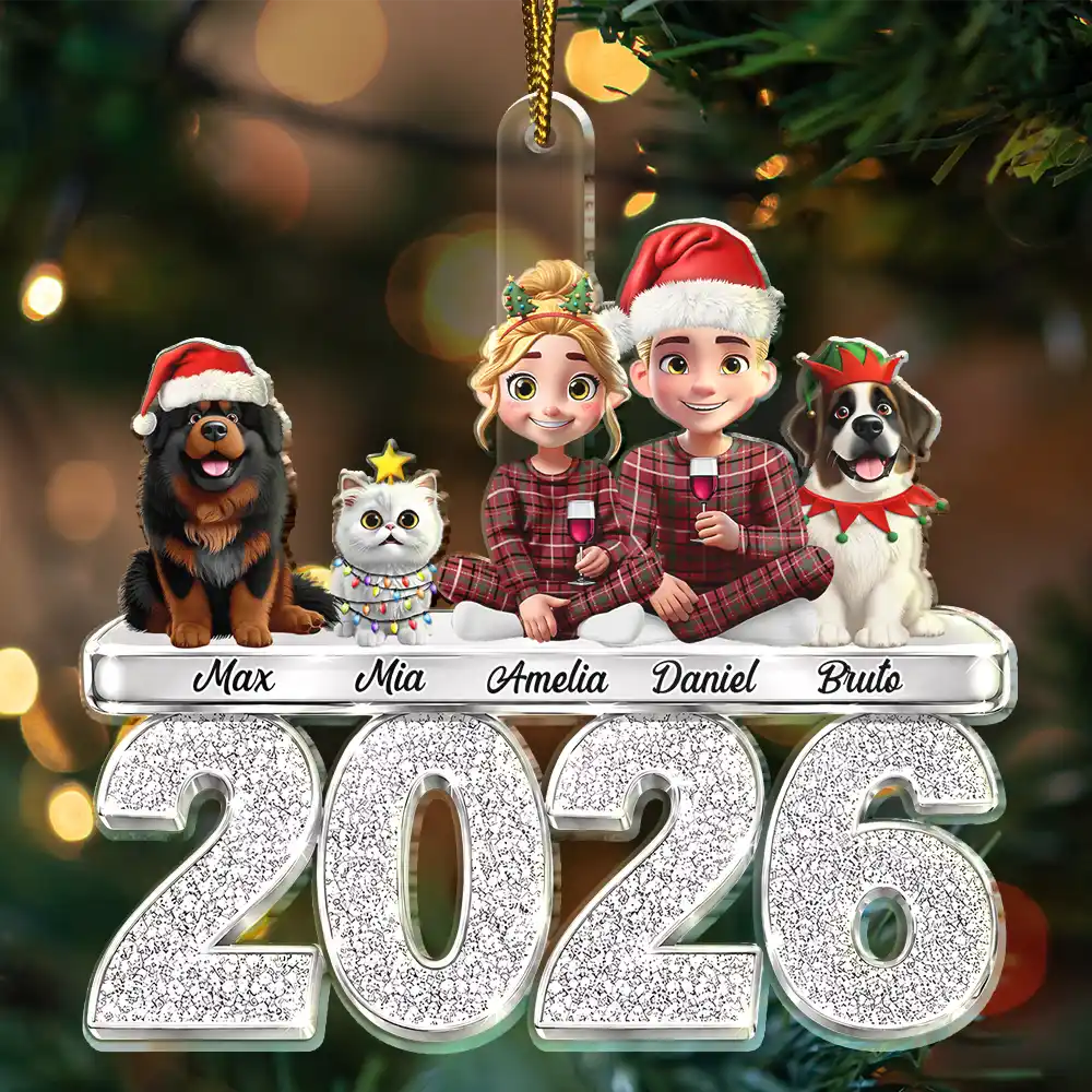 Christmas,Cozy,Family,Vector - Christmas Family Siblings Friends Glitter Effect - Personalized Custom Shaped Acrylic Ornament