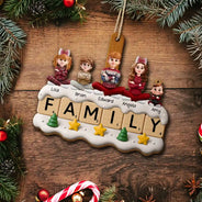 Christmas,Family,Vector,Happy - Christmas Family Sitting Scrabble - Personalized Custom Shaped Wooden Ornament