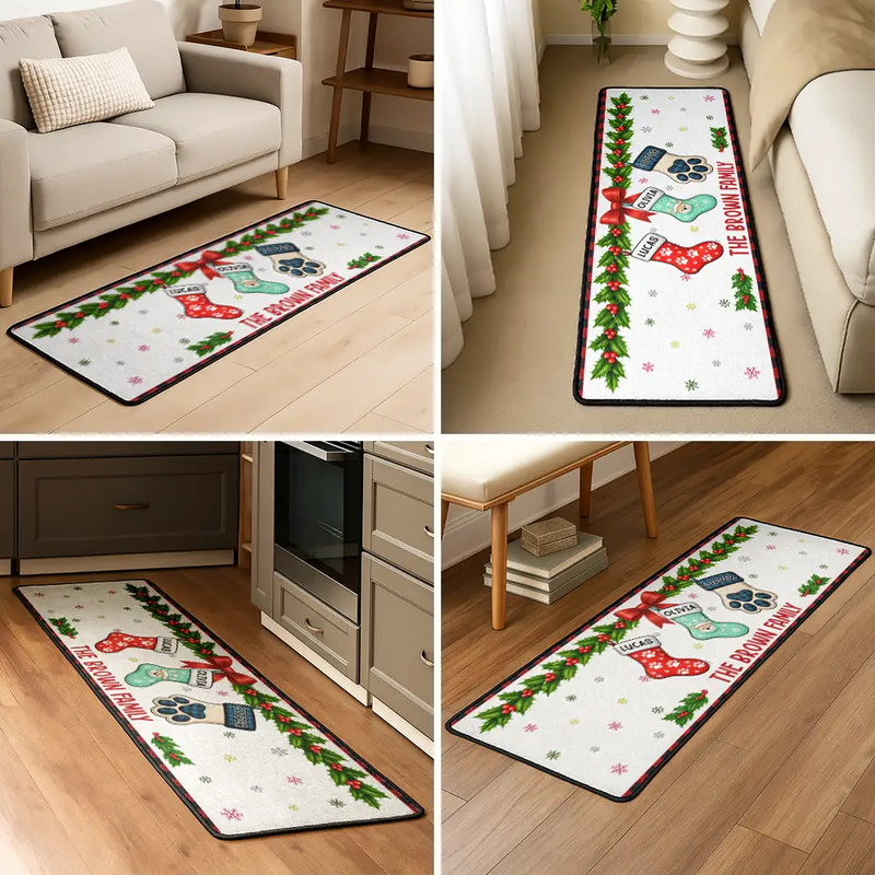 Top Market,Sentimental,Christmas,Family,Icon - Christmas Family Stockings With Names - Personalized Runner Rug