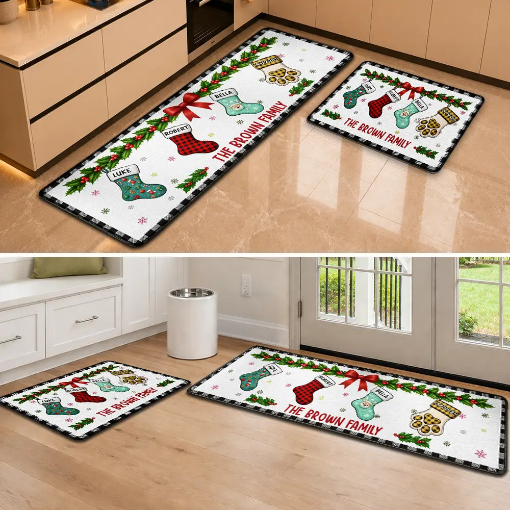 Top Market,Sentimental,Christmas,Family,Icon - Christmas Family Stockings With Names - Personalized Runner Rug