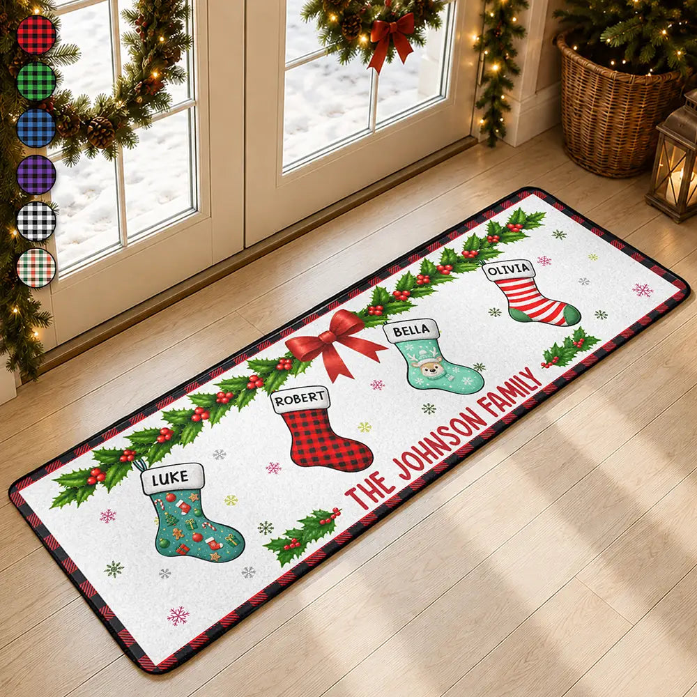 Christmas Family Stockings With Names - Personalized Runner Rug