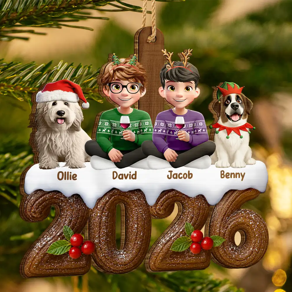 Christmas,Cozy,Family,Vector - Christmas Family Yule Log Buche De Noel - Personalized Custom Shaped Wooden Ornament