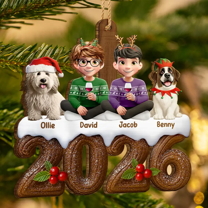 Christmas,Cozy,Family,Vector - Christmas Family Yule Log Buche De Noel - Personalized Custom Shaped Wooden Ornament