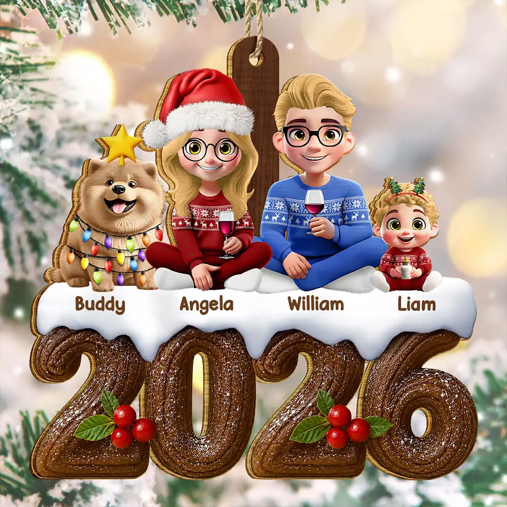 Christmas,Cozy,Family,Vector - Christmas Family Yule Log Buche De Noel - Personalized Custom Shaped Wooden Ornament