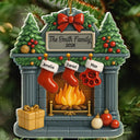 Christmas Fireplace Family Stockings Ceramic Effect - Personalized Custom Shaped Acrylic Ornament