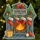 Christmas Fireplace Family Stockings Ceramic Effect - Personalized Custom Shaped Acrylic Ornament