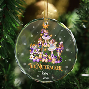 Christmas,Custom Text,Gift For Children,Gift For Daughter,Gifts For Her,Sentimental - Christmas Gift For Ballerina Girls - Personalized Name & Year Nutcracker Character Christmas Tree Circle Glass Ornament