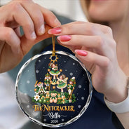 Christmas,Custom Text,Gift For Children,Gift For Daughter,Gifts For Her,Sentimental - Christmas Gift For Ballerina Girls - Personalized Name & Year Nutcracker Character Christmas Tree Circle Glass Ornament