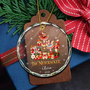 Christmas,Custom Text,Gift For Children,Gift For Daughter,Gifts For Her,Sentimental - Christmas Gift For Ballerina Girls - Personalized Name & Year Nutcracker Character Christmas Tree Circle Glass Ornament