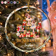 Christmas,Custom Text,Gift For Children,Gift For Daughter,Gifts For Her,Sentimental - Christmas Gift For Ballerina Girls - Personalized Name & Year Nutcracker Character Christmas Tree Circle Glass Ornament