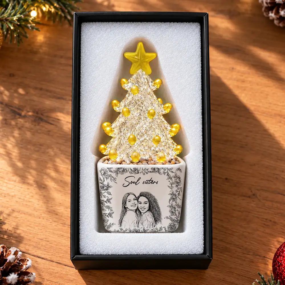 Afro Besties, Art Design, Christmas, Custom Photo, Gift For Bestie, Photo - Pencil Sketch - Remove BG, Sentimental - Christmas Gift For Best Friend - Personalized Custom Photo Pencil Sketch A True Friendship Is A Journey Without An End Stained Glass Christmas Tree