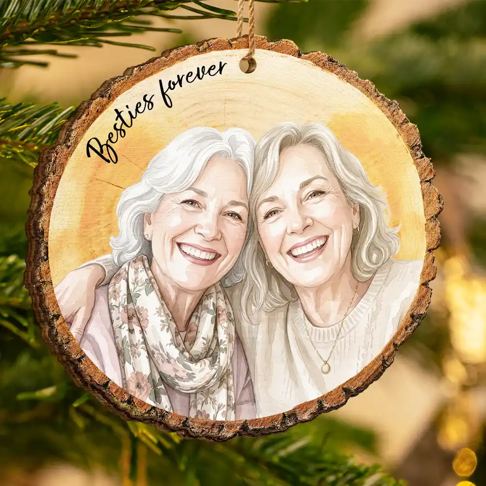Afro Besties,Art Design,Christmas,Custom Photo,Gift For Bestie,Happy,Photo - Vivid Watercolor Art,Top Market - Christmas Gift For Best Friend - Personalized Custom Photo Watercolor Besties Forever Wooden Ornament