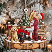 Christmas,Dog Couple,Dog Lovers,Gift For Couples,Pet Lovers,Playful,Vector - Christmas Gift For Couples With Dogs - Personalized 2-Layered Wooden Ornament