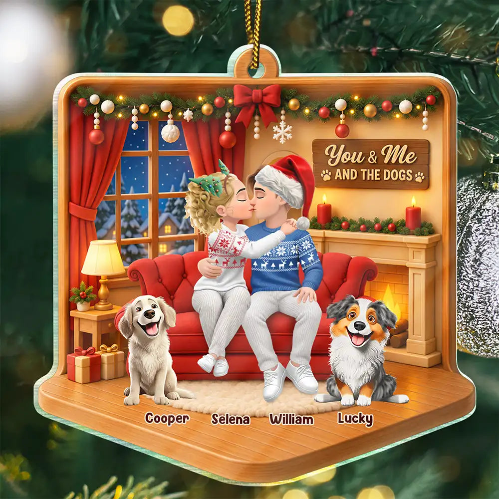 Christmas Gift For Couples With Dogs - Personalized Diorama Style Acrylic Ornament