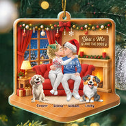 Christmas, Dog Couple, Dog Lovers, Gift For Couples, Pet Lovers, Romantic, Vector - Christmas Gift For Couples With Dogs - Personalized Diorama Style Acrylic Ornament