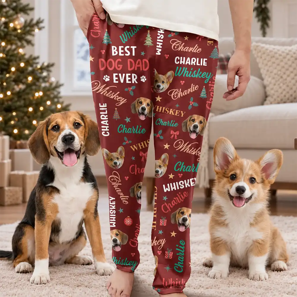Christmas,Custom Photo,Cut-Face Photo,Gift For Couples,Pet Couple,Pet Lovers,Playful - Christmas Gift For Couples With Pets - Personalized Custom Photo Best Dog Dad Mom Ever Pajama Pants