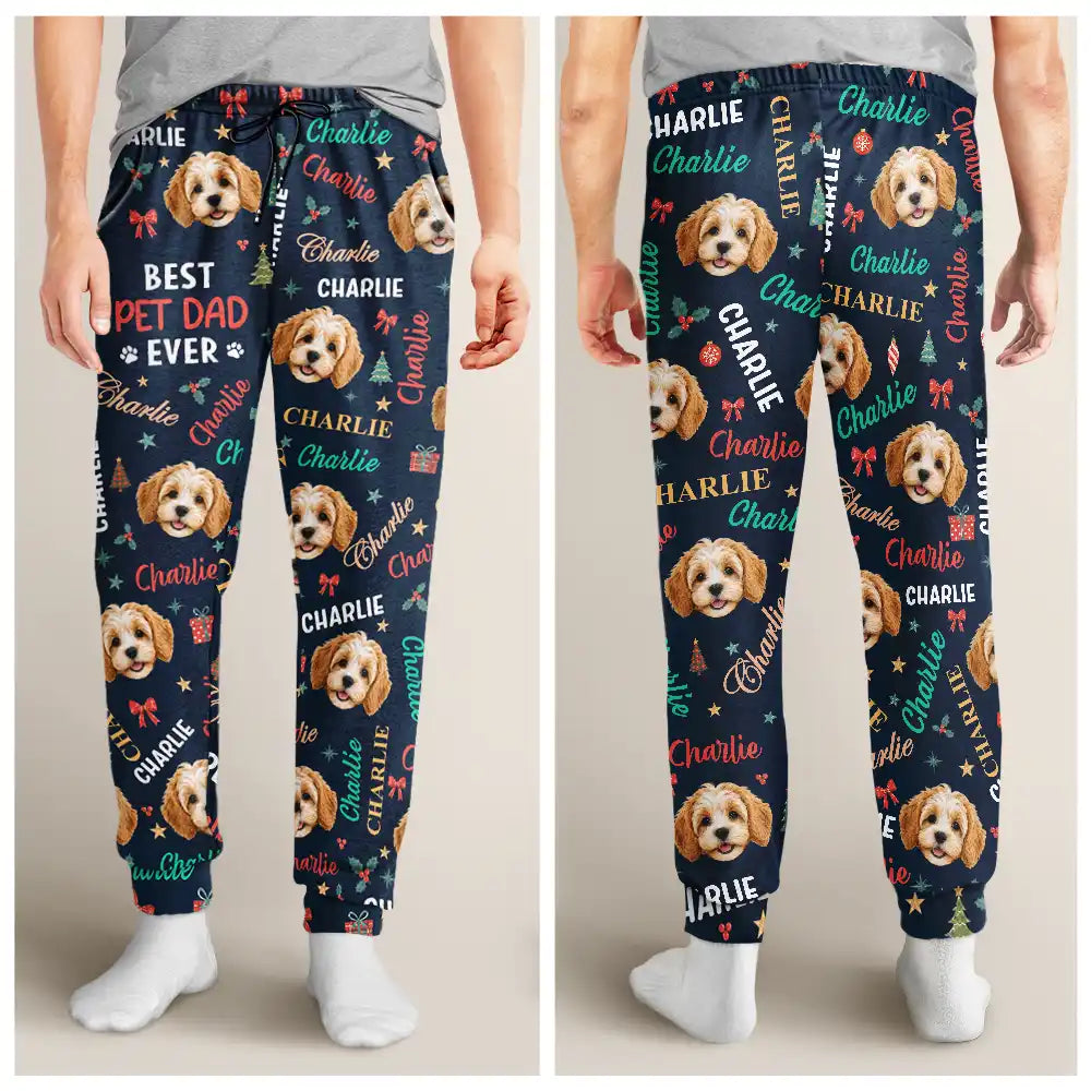 Christmas,Custom Photo,Cut-Face Photo,Gift For Couples,Pet Couple,Pet Lovers,Playful - Christmas Gift For Couples With Pets - Personalized Custom Photo Best Dog Dad Mom Ever Pajama Pants