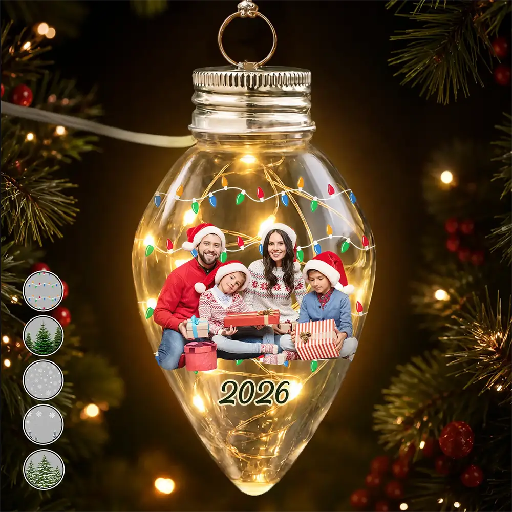 Christmas,Cozy,Custom Photo,Family,Memorial,Remove BG Photo - Christmas Gift For Family Kids Pet Lovers - Personalized Custom Photo Christmas Together Family Chili Bulb LED Light