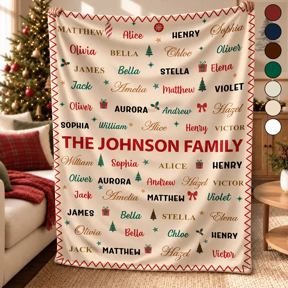 Christmas,Custom Text,Gift For Grandma,Gifts For Her,Proud - Christmas Gift For Grandma Mom - Personalized Family & Member Names Word Art Christmas Fleece Blanket, Sherpa Blanket