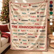 Christmas,Custom Text,Gift For Grandma,Gifts For Her,Proud - Christmas Gift For Grandma Mom - Personalized Family & Member Names Word Art Christmas Fleece Blanket, Sherpa Blanket