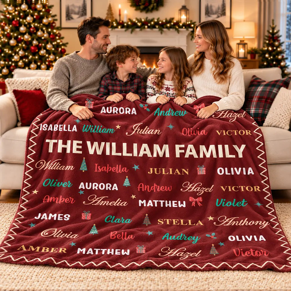 Christmas,Custom Text,Gift For Grandma,Gifts For Her,Proud - Christmas Gift For Grandma Mom - Personalized Family & Member Names Word Art Christmas Fleece Blanket, Sherpa Blanket