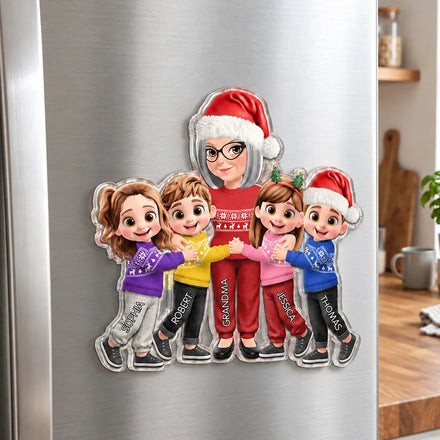 Christmas Gift For Grandma Mom - Personalized Grandkids Hugging Acrylic Magnet