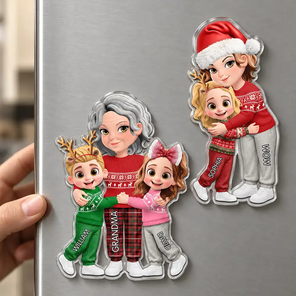 Christmas, Gift For Grandchildren, Gift For Grandkids, Gift For Grandma, Grandma - Grandkids, Sentimental, Vector - Christmas Gift For Grandma Mom - Personalized Grandkids Hugging Acrylic Magnet
