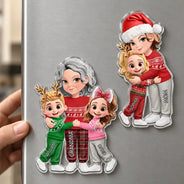 Christmas, Gift For Grandchildren, Gift For Grandkids, Gift For Grandma, Grandma - Grandkids, Sentimental, Vector - Christmas Gift For Grandma Mom - Personalized Grandkids Hugging Acrylic Magnet
