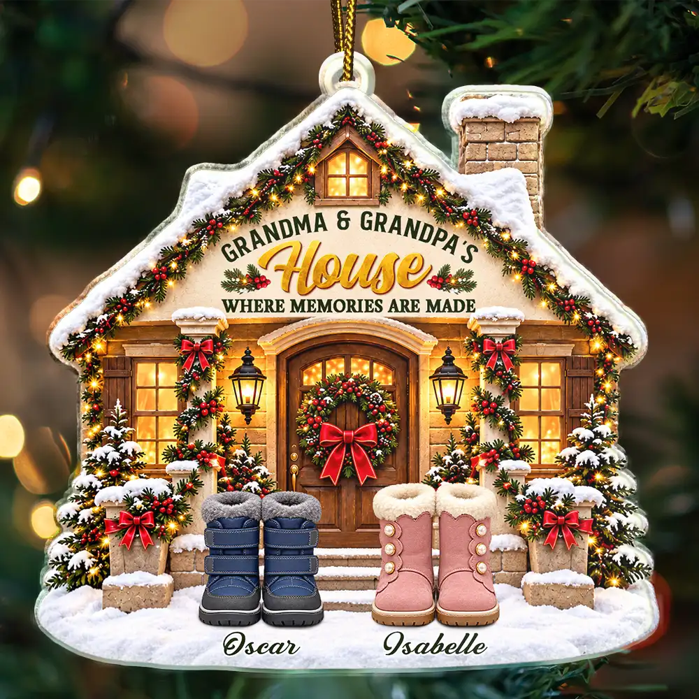 Christmas, Family, Grandparents, Happy, Icon, Top Market - Christmas Gift For Grandparents - Personalized Names Grandkids Welcome Acrylic Ornament