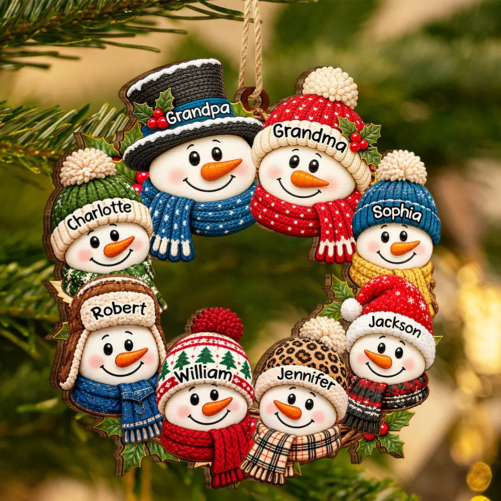 Christmas,Family,Grandparents,Happy,Icon - Christmas Gift For Grandparents - Personalized Snowman Wreath Wooden Ornament