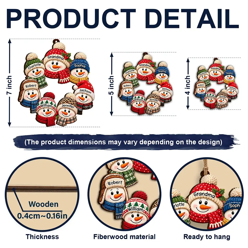 Christmas,Family,Grandparents,Happy,Icon - Christmas Gift For Grandparents - Personalized Snowman Wreath Wooden Ornament