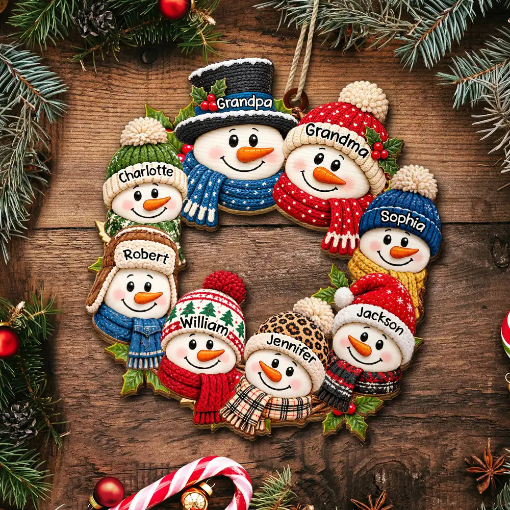 Christmas,Family,Grandparents,Happy,Icon - Christmas Gift For Grandparents - Personalized Snowman Wreath Wooden Ornament