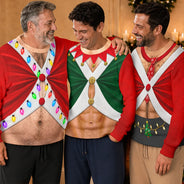 Christmas,Gift For Men,Gift For Yourself,Gifts For Him,Humorous,Icon - Christmas Gift For Husband Dad Grandpa - Personalized Santa Elf Hairy Belly Unisex Ugly Sweater