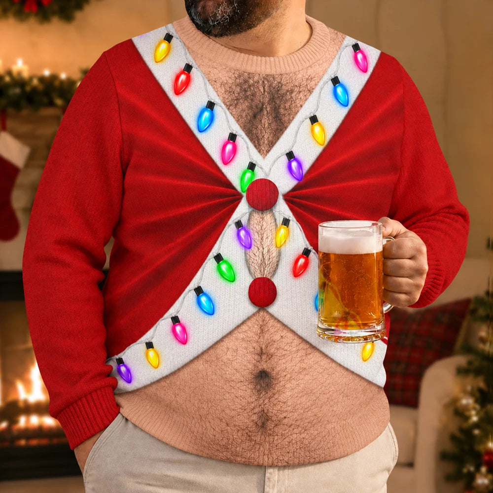 Christmas,Gift For Men,Gift For Yourself,Gifts For Him,Humorous,Icon - Christmas Gift For Husband Dad Grandpa - Personalized Santa Elf Hairy Belly Unisex Ugly Sweater