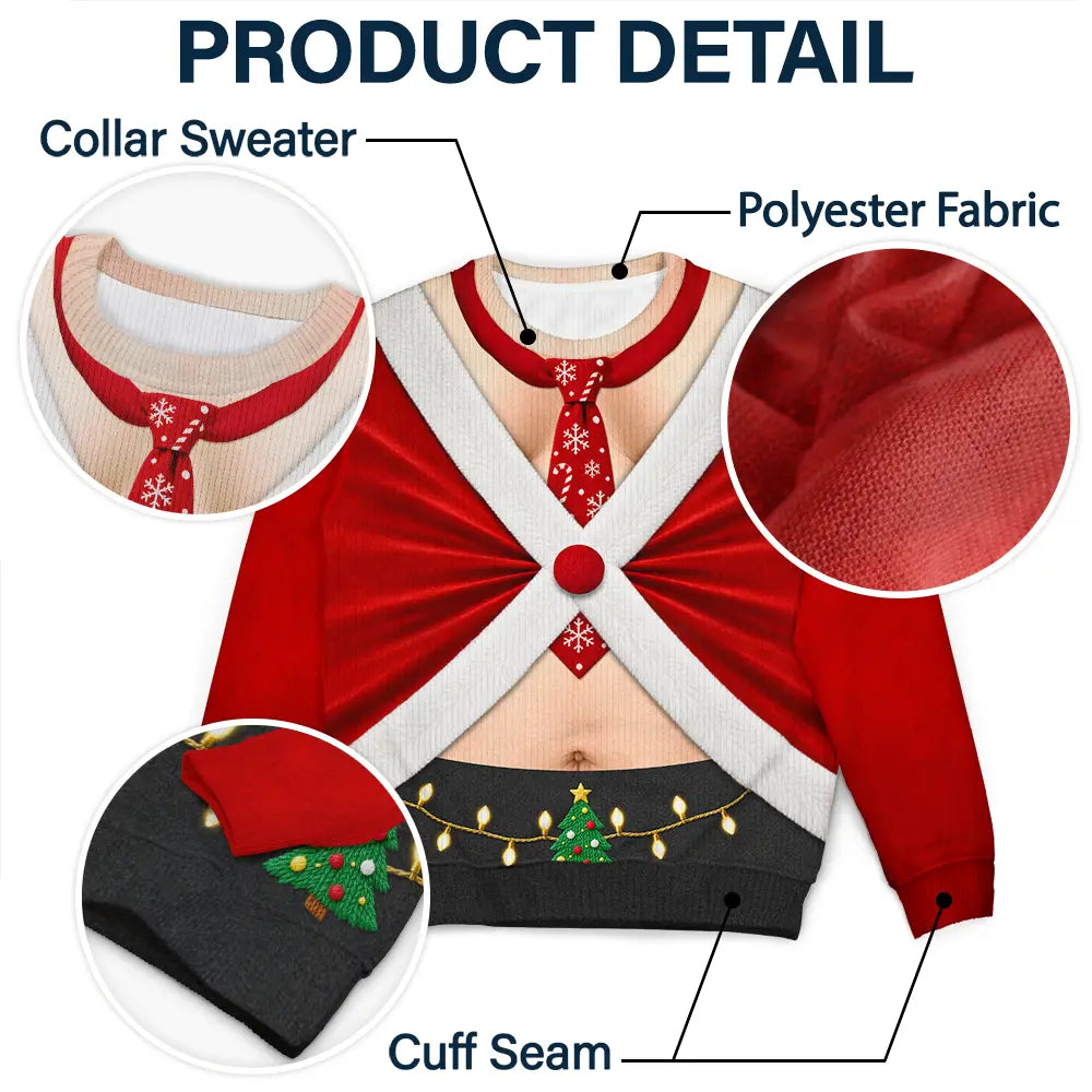 Christmas,Gift For Men,Gift For Yourself,Gifts For Him,Humorous,Icon - Christmas Gift For Husband Dad Grandpa - Personalized Santa Elf Hairy Belly Unisex Ugly Sweater