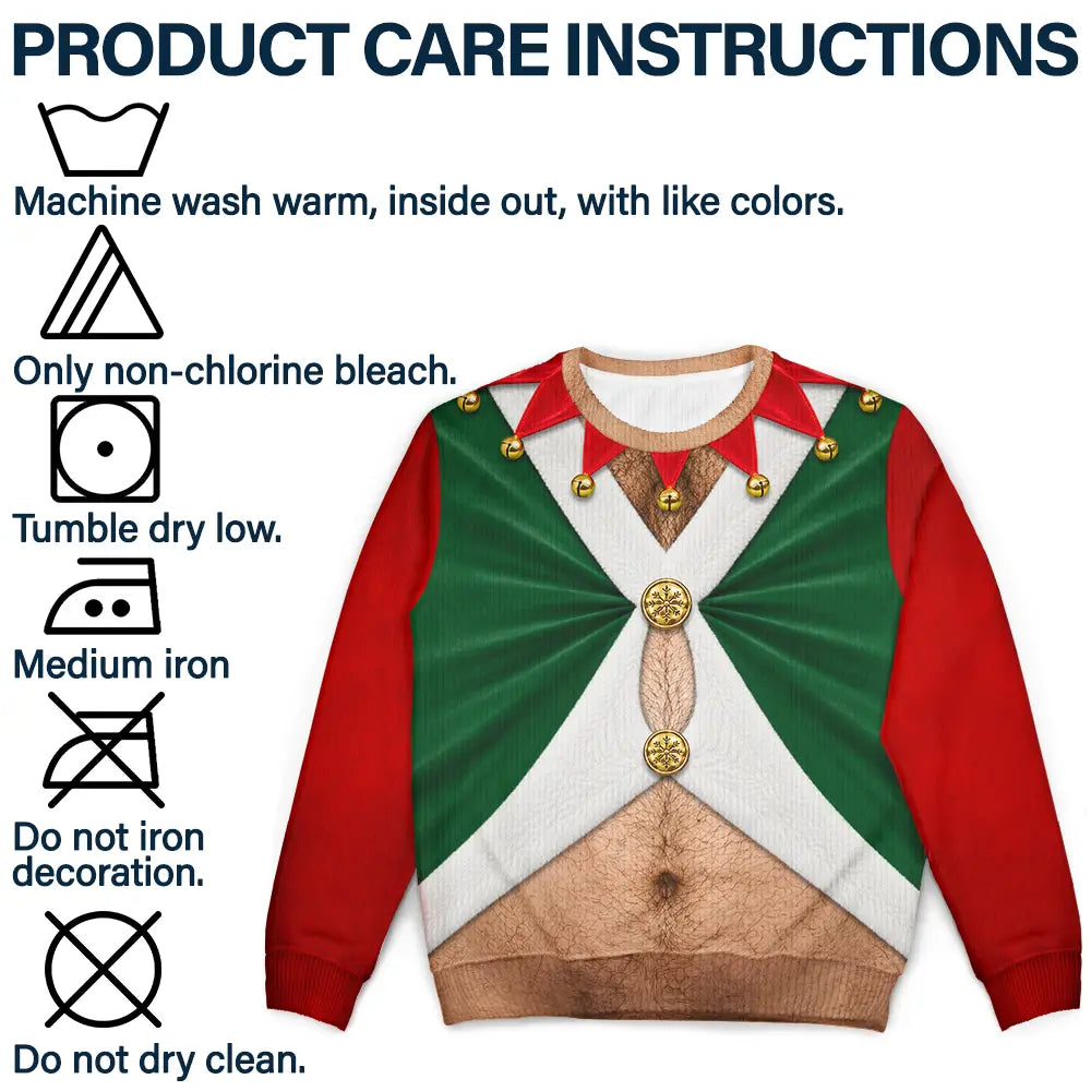 Christmas,Gift For Men,Gift For Yourself,Gifts For Him,Humorous,Icon - Christmas Gift For Husband Dad Grandpa - Personalized Santa Elf Hairy Belly Unisex Ugly Sweater