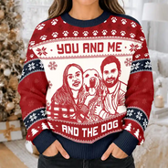 Art Design,Christmas,Custom Photo,Gift For Couples,Pet Couple,Pet Lovers,Photo -  Knit-Style Line Art,Romantic - Christmas Gift For Pet Couples - Personalized Custom Photo You And Me And The Dogs Unisex Ugly Sweater