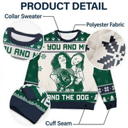 Art Design,Christmas,Custom Photo,Gift For Couples,Pet Couple,Pet Lovers,Photo -  Knit-Style Line Art,Romantic - Christmas Gift For Pet Couples - Personalized Custom Photo You And Me And The Dogs Unisex Ugly Sweater